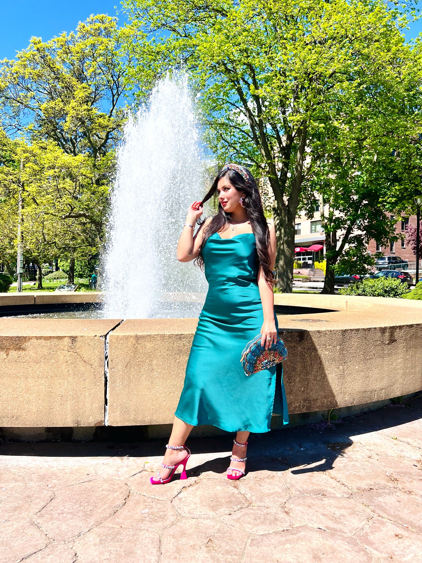 đŸ‘‘Princess Ariel satin cowl neck teal midi dress
