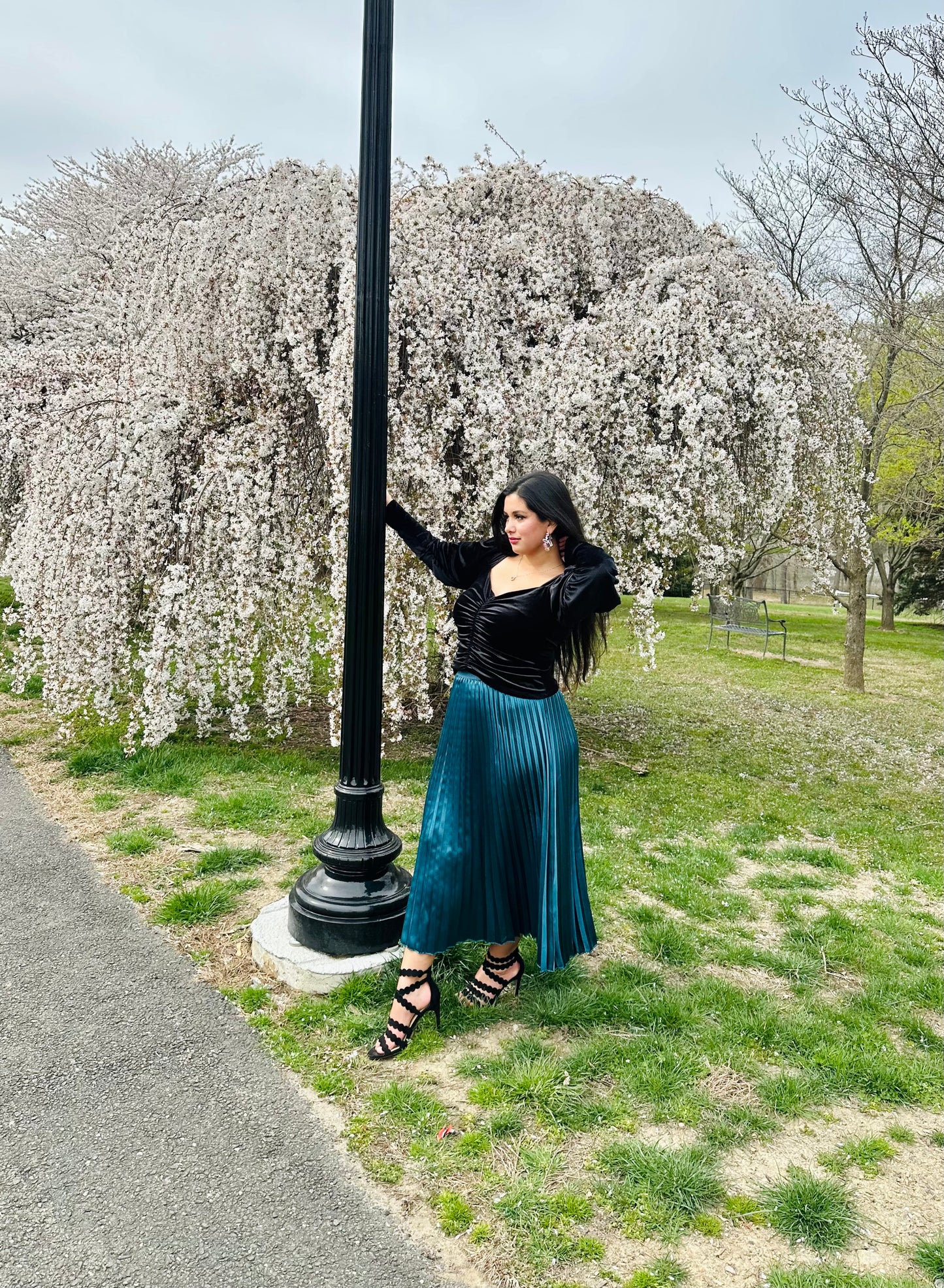 👑Goddess Galene pleated Teal satin skirt
