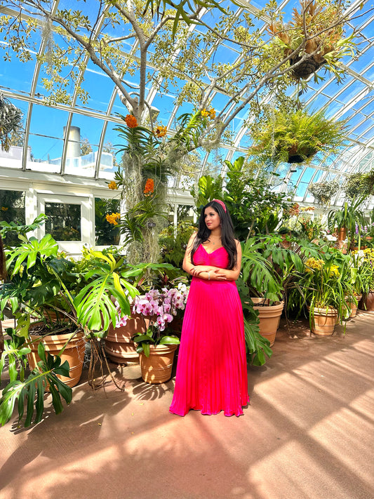 👑Princess Lilith fuchsia pleated maxi dress