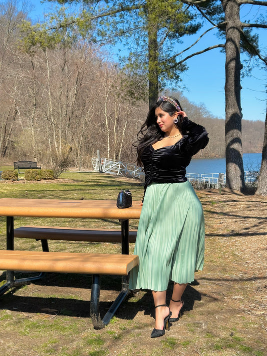 👑Goddess Diana pleated sage satin skirt