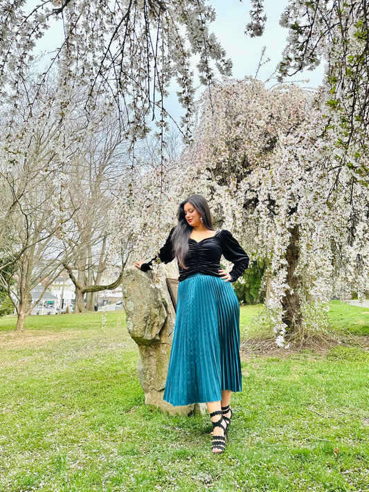 👑Goddess Galene pleated Teal satin skirt