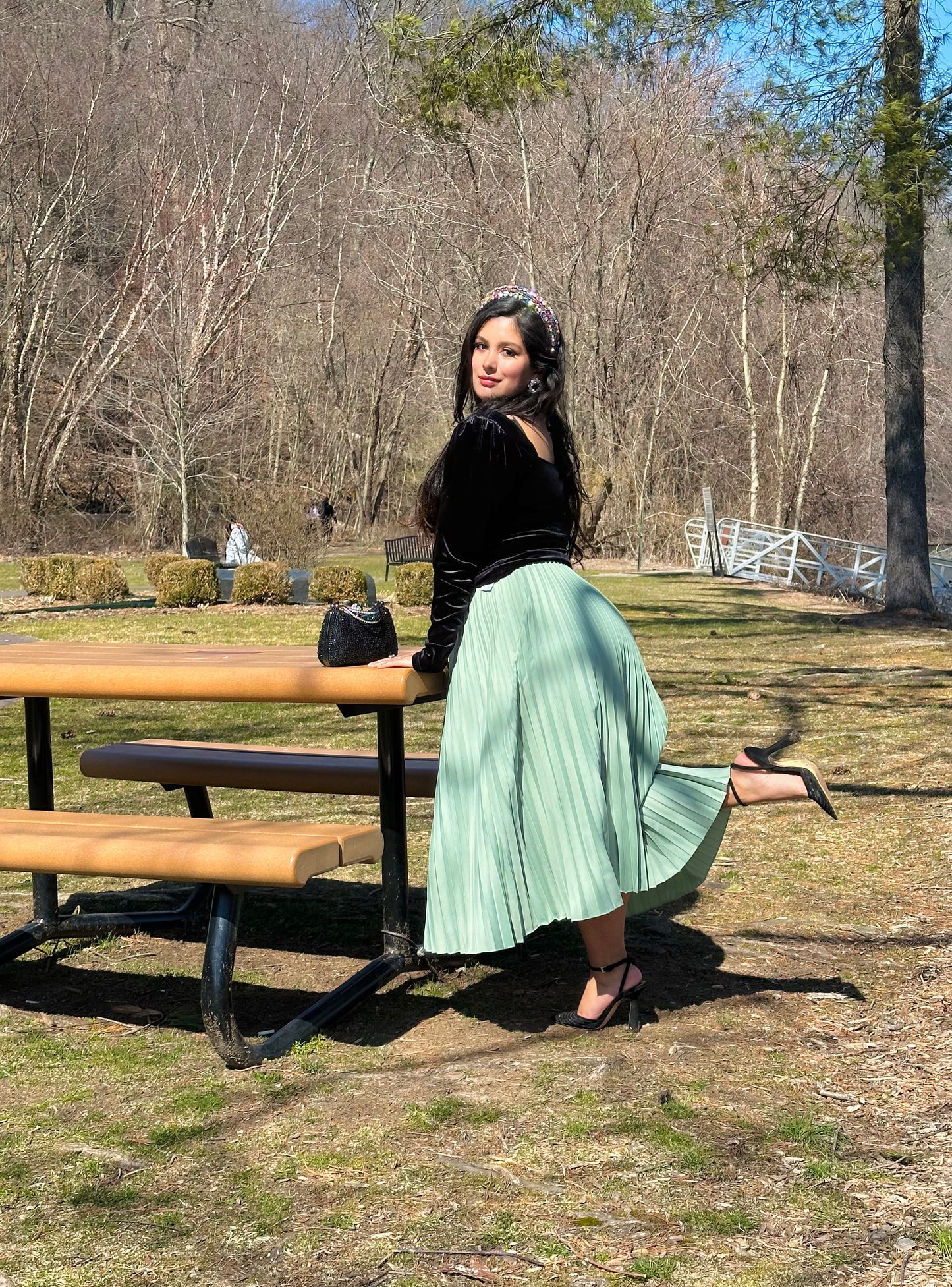 👑Goddess Diana pleated sage satin skirt