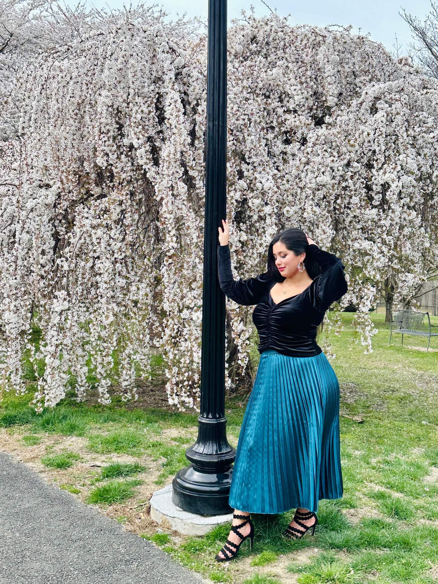 👑Goddess Galene pleated Teal satin skirt