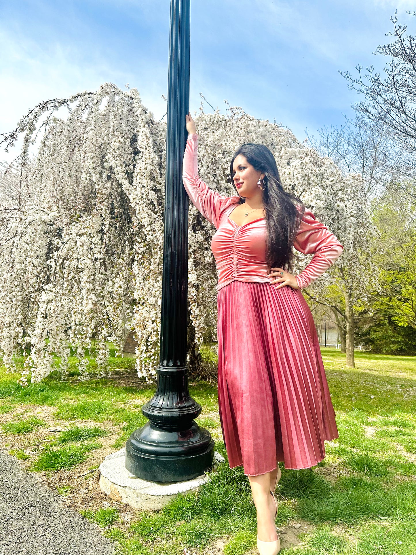 👑Goddess Aurora pleated dusty pink satin skirt
