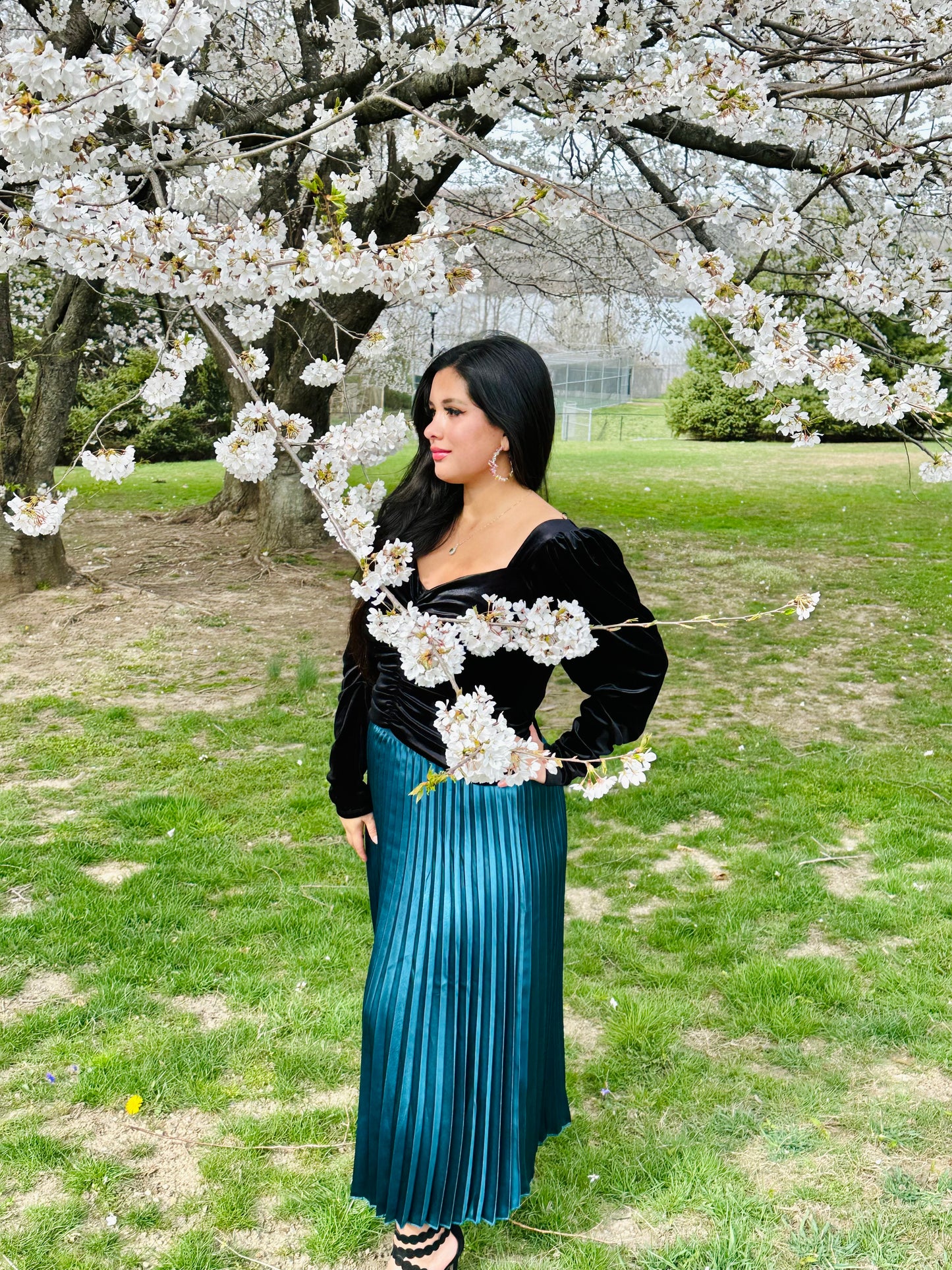 👑Goddess Galene pleated Teal satin skirt
