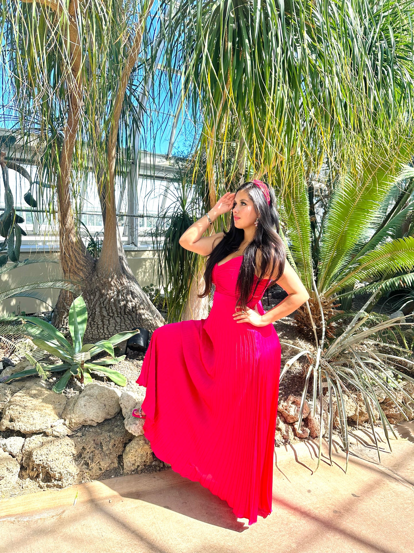 👑Princess Lilith fuchsia pleated maxi dress
