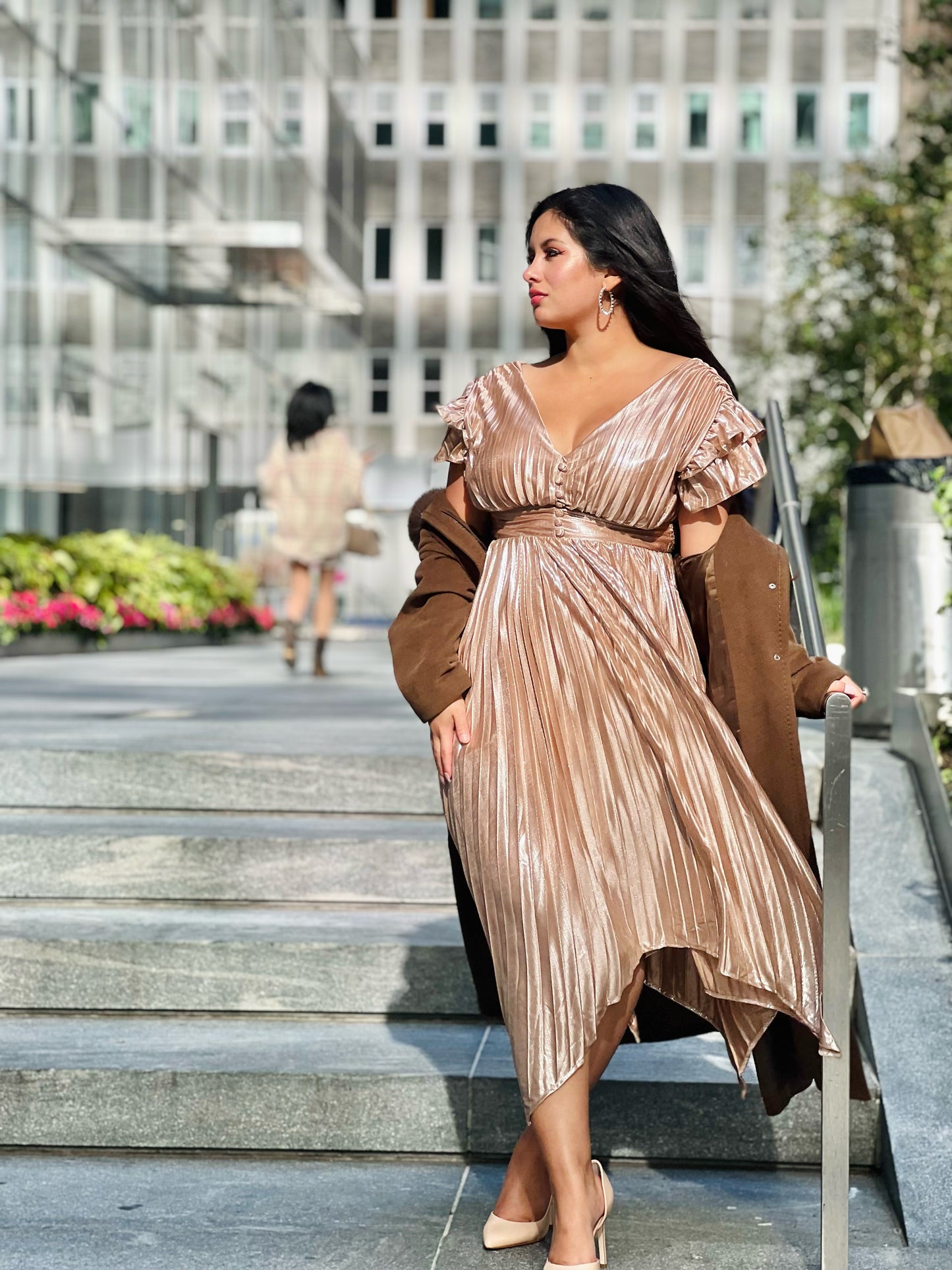 👑Princess Cleopatra metallic gold pleated dress